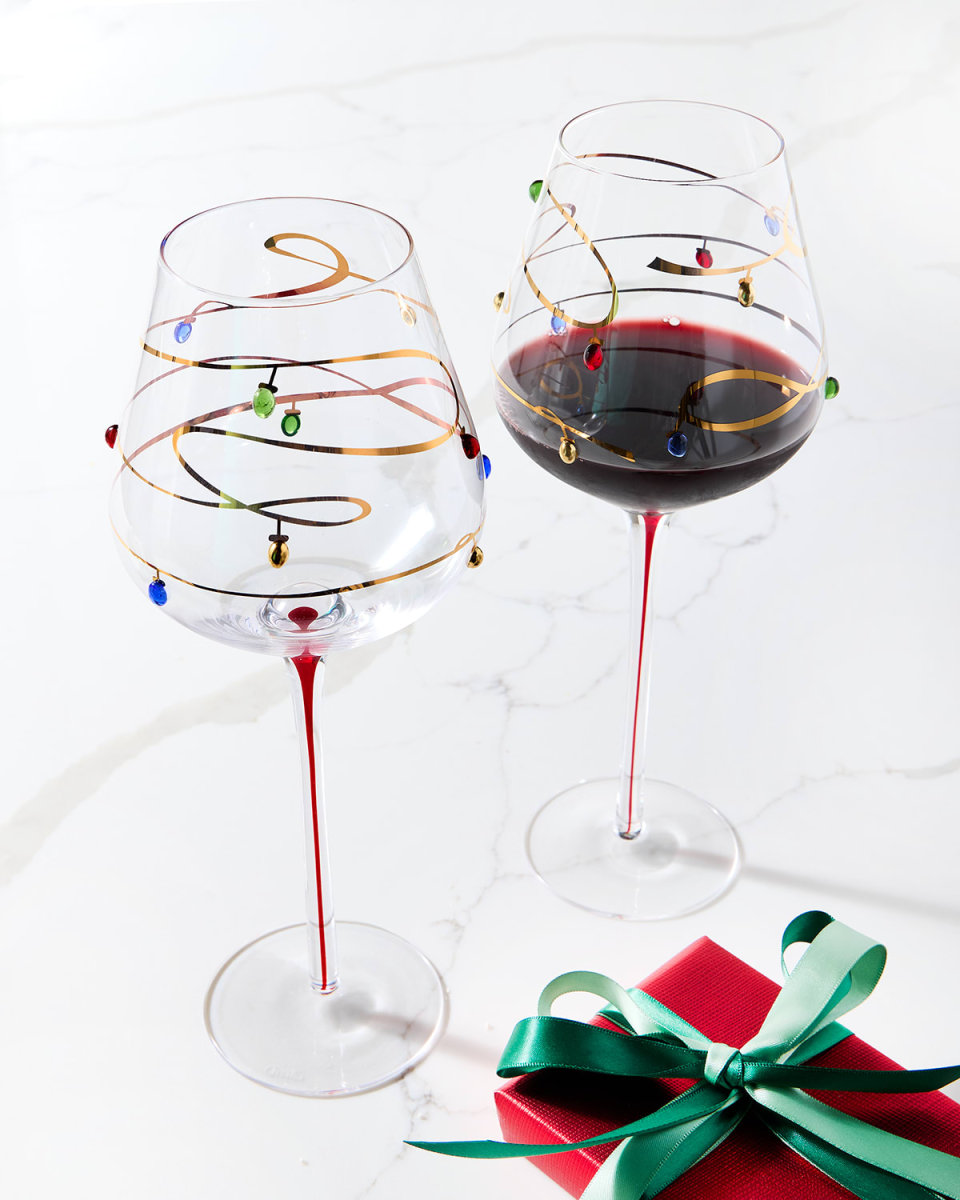 Christmas Lights 11 oz. Wine Glasses, Set of 2